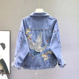 Spring Loose-Fit Denim Jacket Handsome Boyfriend Wind Heavy Embroidery Small Crane Fashionable Black Jacket Women's