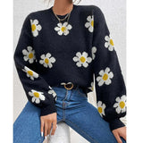 Toloer And Winter New Women's Fashion Sweater Long Sleeve Loose Knit Jumper Round Collar Small Autumn Chrysanthemum Women's Type