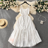 Style Printing Suspender Dress Women's Summer Hollowed-Out Fork Design Sense Of Minority Chic Super Fairy Dress-Outfit