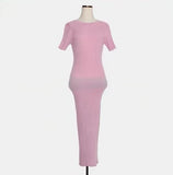 Toloer Chic Summer French Elegant Temperament Slim Thin Long Short Sleeve Wrapped Hip Knit Dress Woman-Outfit