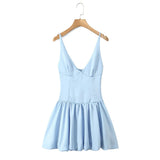 Satin Deep V-neck Strap Mini Dress-Outfit