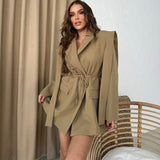 Autumn New Solid Color Big Collar Loose Collar Belt Short Suit