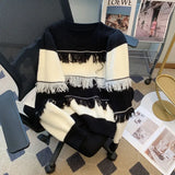 Winter New Round Collar Tassel Clip Retro Loose Fashion Foreign Style Sweater Bottom Sweater Female-Outfit