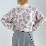 Turtleneck Thick Sweater Women Print Leopard Pullover Women's Sweater Basic Tops Loose Jumper Vintage Sweaters