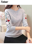 Slim Pullover Sweater Women 2023 Autumn Winter Floral Embroidery Knitted Jumper Female Knitwear Clothes Gray