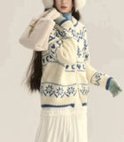 White Jacquard Zipper Cardigan-Outfit