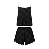 Women's Vintage 2 Piece Summer Retro Lounge Set Sleeveless Lace Floral Cami Tops + Sheer Shorts Sleepwear Pajama Sets-Outfit