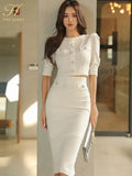Han Queen Hot Sale Spring White 2 Pieces Set Women Short Tops + High Waist Pencil Skirts Casual Simple Office Lady Skirt Suit-Outfit