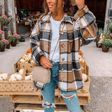 2022 Autumn Plaid Jacket Women Oversized Checkered Shirt Jacket Casual Long Sleeved Coat Blouse Loose Jacket For Women