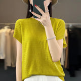 Toloer Line Of Clothing Worsted Short Sleeve Female Round Collar Loose Thin Bat Sleeve Vest Shirt Hollow Out Outside The Hair-Outfit
