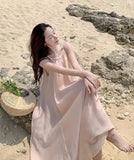 Neck Tie Dress Female Summer New Elegant Over The Knee Long Sleeveless Vest Sling Skirt Advanced Feeling-Outfit