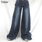 Fashion Baggy Jeans For Women Blue Simpe Casual Low Waist Straight Leg Denim Pants Washed Vintage 90s