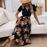Women's Wear Summer Print V-Neck Sexy Medium Long Dress-Outfit