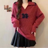 Toloer Small Fresh Three-Dimensional Flowers Knitted Shirt Women Autumn And Winter New Design Sense Age-Sensitive Sweater Coat