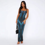 Spring-Summer Women's New Thin Slings With Bra Printed Striped Long Dress