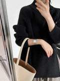 Women's Turtleneck Zipper Design Oversized Sweater Gray White Black High Neck Autumn Winter