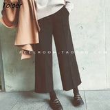 Winter Oversized Woolen Women Pants Casual High Waist Wide Leg Pants Women Solid Wool Loose Straight Women Trousers