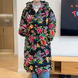 Northeast Big Flower Cotton-Padded Jacket Men And Women Long Chinese Wind Peony Flowers Add Thick Cotton Clothes Winter Warm Coat Oversize-Outfit