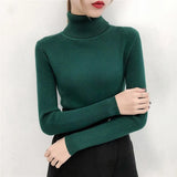 Women Casual Soft Cashmere Elastic Sweaters Turtleneck Slim Knit Pullovers For Women Solid Jumpers