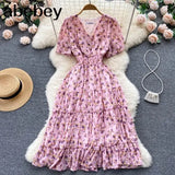 Print Dress Women Summer Sexy Beach Boho Midi Dresses Short Sleeve 2022 Ladies Vintage Elegant Party Dress Vacation