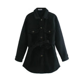 PUWD Vintage Woman Loose Sashes Woolen Coats 2021 Chic Female Autumn Soft TurnDown Collar Outwear Ladies Elegant Pockets