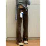 Wicked Broad Leg Pants Women Autumn And Winter Plus Velvet Narrow Version Of Straight Trousers Retro High-Rise Thin