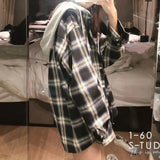 Basic Jackets Women Long Sleeve Plaid Hooded Lace-up Patchwork Womens Outwear Preppy-style Students Ulzzang Casual BF