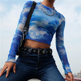 Toloer Women's Cheruel Print Gauze Short Long Sleeve T-Shirt Top Four-Leaf Clover Print