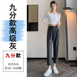 Grey Suit Pants Female Autumn New Ice Silk Pants Hanging Feeling Show Thin Harun Nine Points Casual Straight Tube Smoke Pipe Pants-Outfit