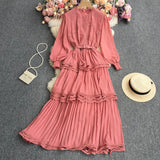 Net Color Chiffon Long-Sleeved Cake Skirt-Outfit