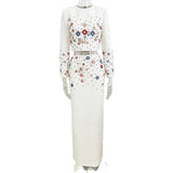 Star Fashion New Heavy Industry Diamond Nail Beads Short Top Dress Suit Two