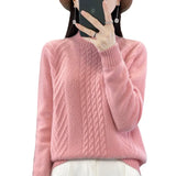 Half High Collar Twist Reduce Age Pullover Sweater Female Loose Long Sleeve Add Thick Knit Jacket Bottom Shirt Female-Outfit