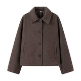 Toloer Spring And Autumn Women's Fashion Casual Lapel Versatile Two-Color Hair Short Coat-Outfit