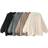 Women's 24 Years Autumn And Winter New Collar Metal Button Decoration Bat Sleeve