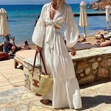 Toloer Spot 2023 Summer New Female Bohemian Bubble Sleeve Cardigan Skirt Two Sets-Outfit