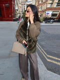 Autumn And Winter New Women's Loose Long Sleeve Splicing Colliding Color Thick Fur Coat
