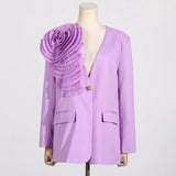 Toloer Spring And Summer New Fashion Temperament V Collar A Button Three-Dimensional Flower Splicing Design Sense Suit Coat Female-Outfit