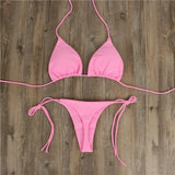 Hanging Neck Solid Three-Point Bikini Sexy Swimsuit Lady Split Strap Adjustable Multi-Color