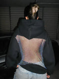 Autumn And Winter New Women's Fashion Pure Color Bare Back Hollow Net Hoodie
