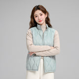 Autumn And Winter New Down Jacket Vest Female Short Stand Collar Casual Gourd Pressure Line Light Sleeveless Coat Coat-Outfit