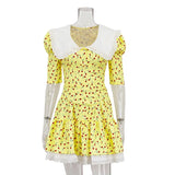 Toloer Summer New Doll Collar Short-Sleeved Floral Dress Temperament Fashion Waist Bouagant Skirt-Outfit