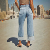 2025 New Elastic Straight Jeans Women's Quality Retro Curly Waist