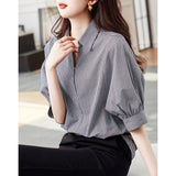 Toloer Casual Design Cotton Checker Shirt 2025 Summer New Collar Short-Sleeved Shirt Women's New