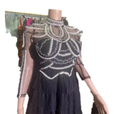 Black Half-High Collar Beaded Long Sleeves And Tenders To Puffy Long