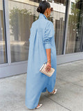 Women Loose Casual Kaftan Long Maxi Shirts Dress 2023 Solid Long Sleeve Lapel Single-breasted Dresses Female Vestidos-Outfit