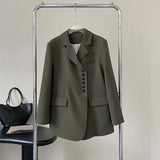 Button Long Sleeve Open Front Women Blazer Green Black Autumn Casual Casual Women's Jacket for