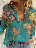 Map Straight Type Printed Long-sleeved Women's