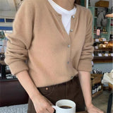 Cashmere Sweater Cardigan Women Single Breasted Long Sleeve Elegant Vintage Jumper Solid Wool Knitted Autumn Winter