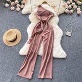 Women Satin Jumpsuit Summer Irregular V Collar Sleeveless Sexy Streetwear Strap dress Elegant Wide Leg Romper