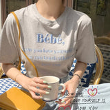 Toloer Korean Chic Summer New Embroidery Stereo Letter Casual Simple Age Reduction Round Collar Short Sleeve Versatile T-Shirt-Outfit